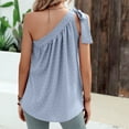 thumbnail image 4 of Womens Slanted One Shoulder Tops Dressy Casual Tie Bow Knot Sleeveless Flowy Chiffon Blouse Tunic Shirts Gray XL, 4 of 7