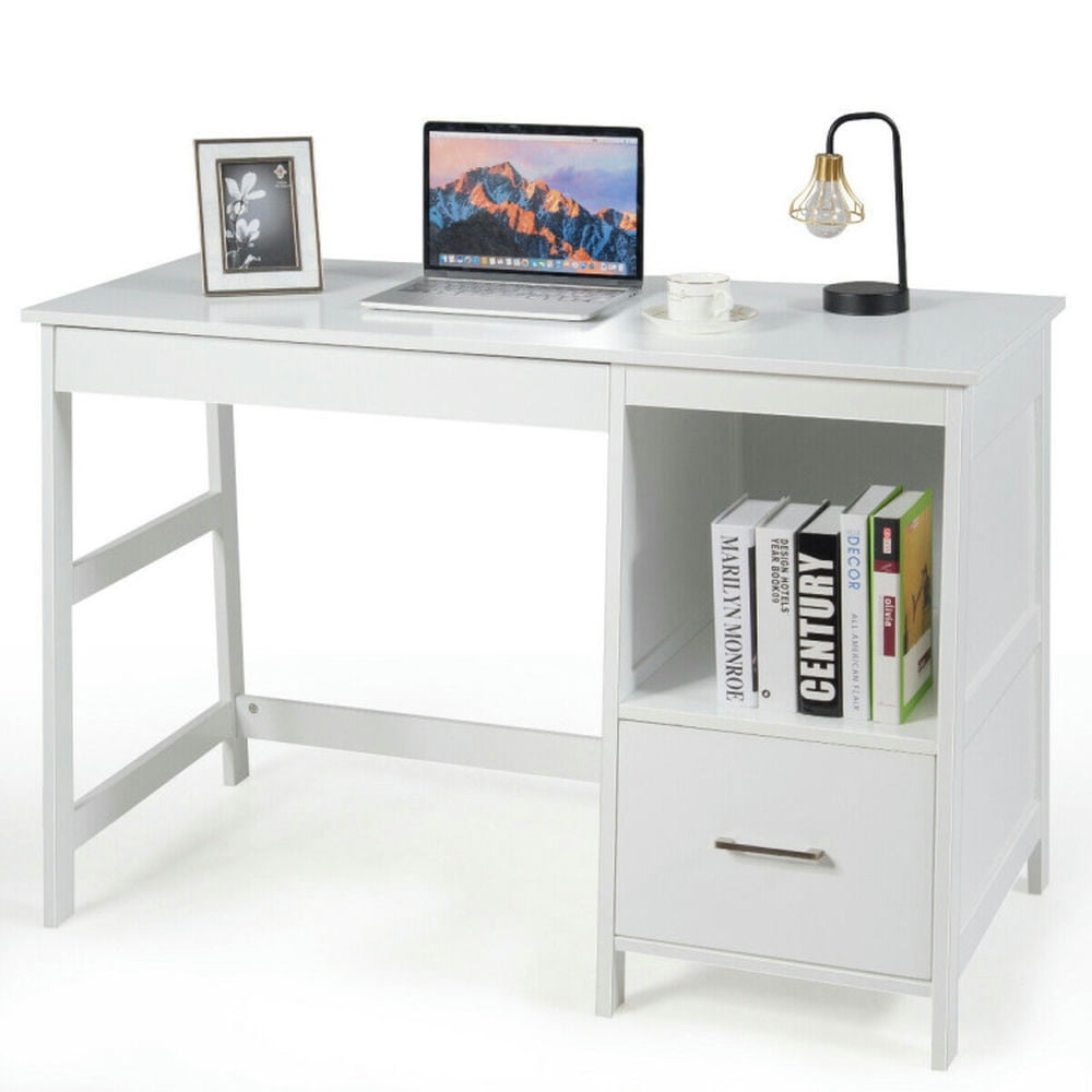 GVN 47.5 Inch Modern Home Computer Desk with 2 Storage Drawers-White, Desk for Bedroom, Gaming Computer Desks for Study,Working,Writing GVN 47.5 Inch Modern Home Computer Desk with 2 Storage Drawers-White, Desk for Bedroom, Gaming Computer Desks for Study,Working,Writing