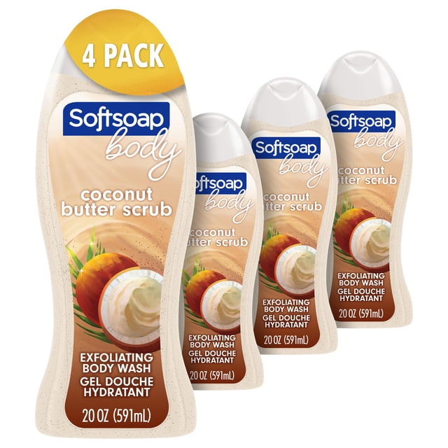 Softsoap Body Wash, Coconut Butter Scrub , Exfoliating Body Wash, 20 Ounce, 4 Pack