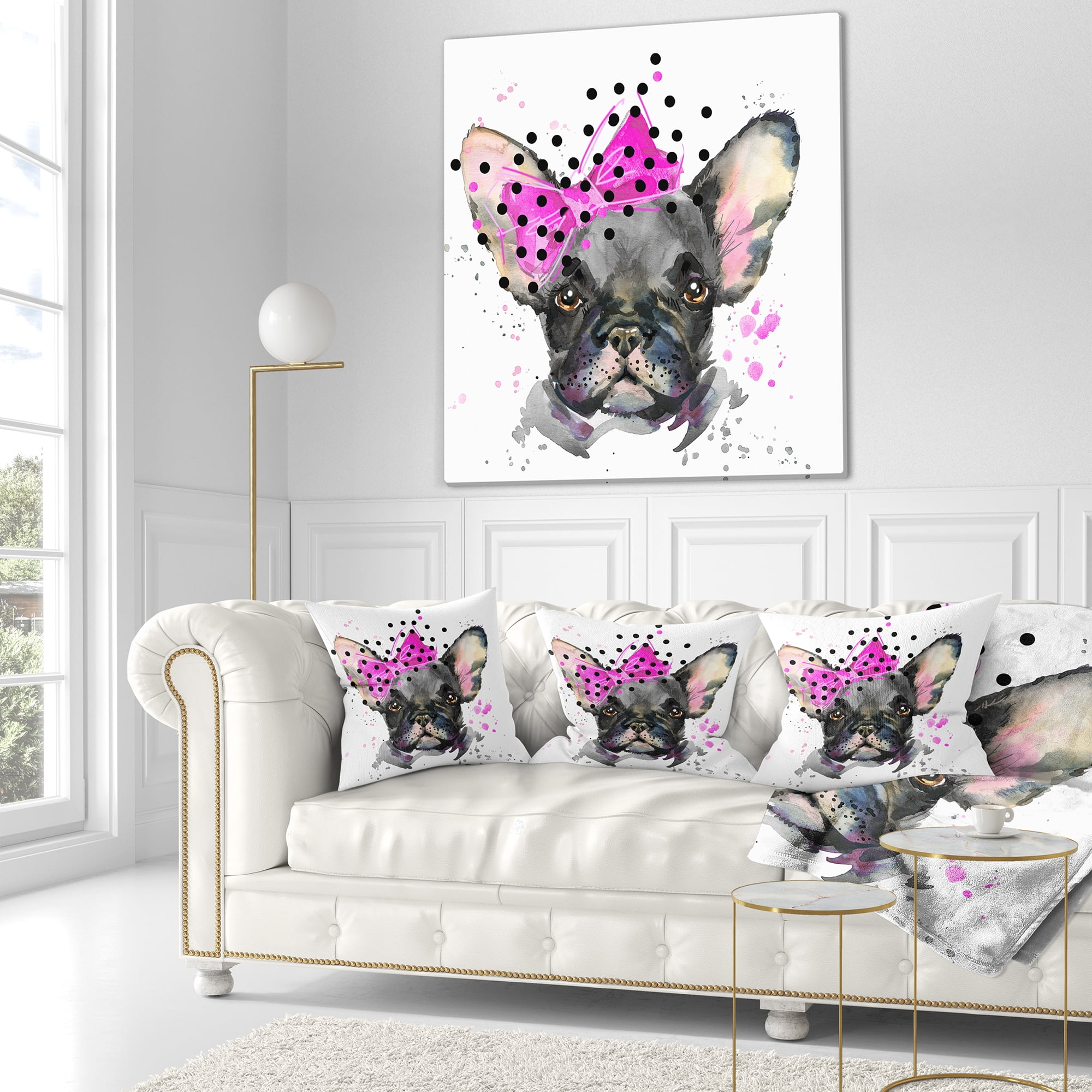 Designart Serious French Bulldog Watercolor - Animal Throw Pillow - 16x16