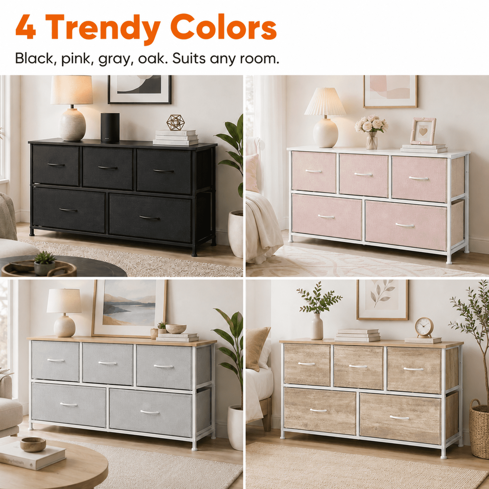 Alvantor Dresser for Bedroom with 4/5 Storage Drawers, Dressers Chest of Drawers Fabric Dresser with Sturdy Steel Frame, Wooden Top Cabinet Night Stand Dresser for Closet