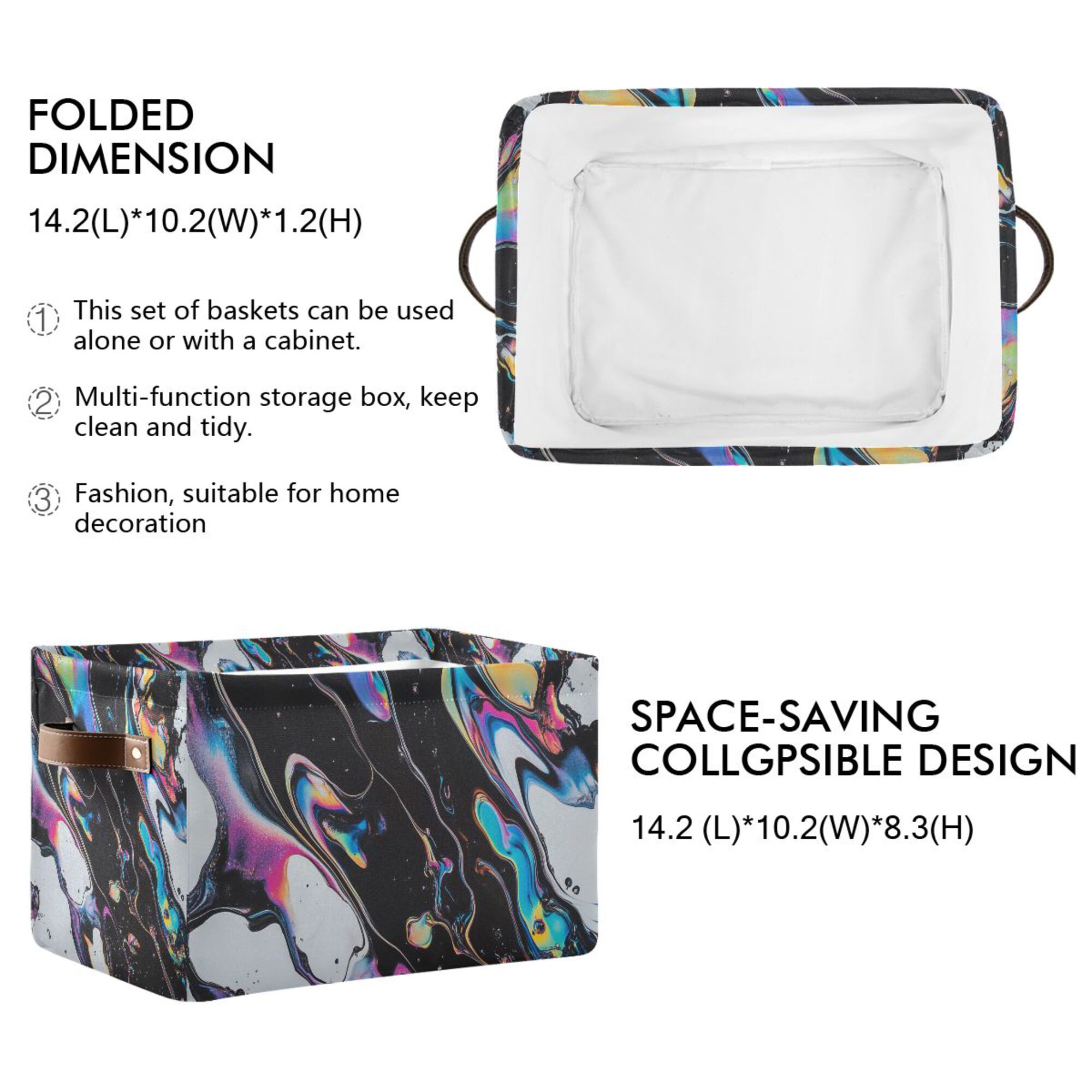 Yayeee 2 Pack Canvas Storage Basket with Handles for Shelves Fabric Bins Closet Organizer, Black