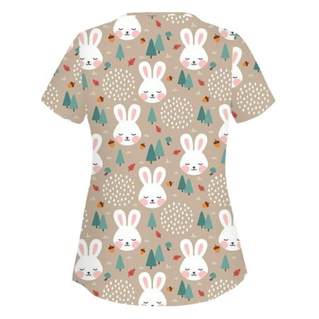 

Easter Bunny Blouses Working Uniform Blouses Working Uniform Women s Top Short Sleeve Casual Working Top Blouse Scrubs Uniform Nurses