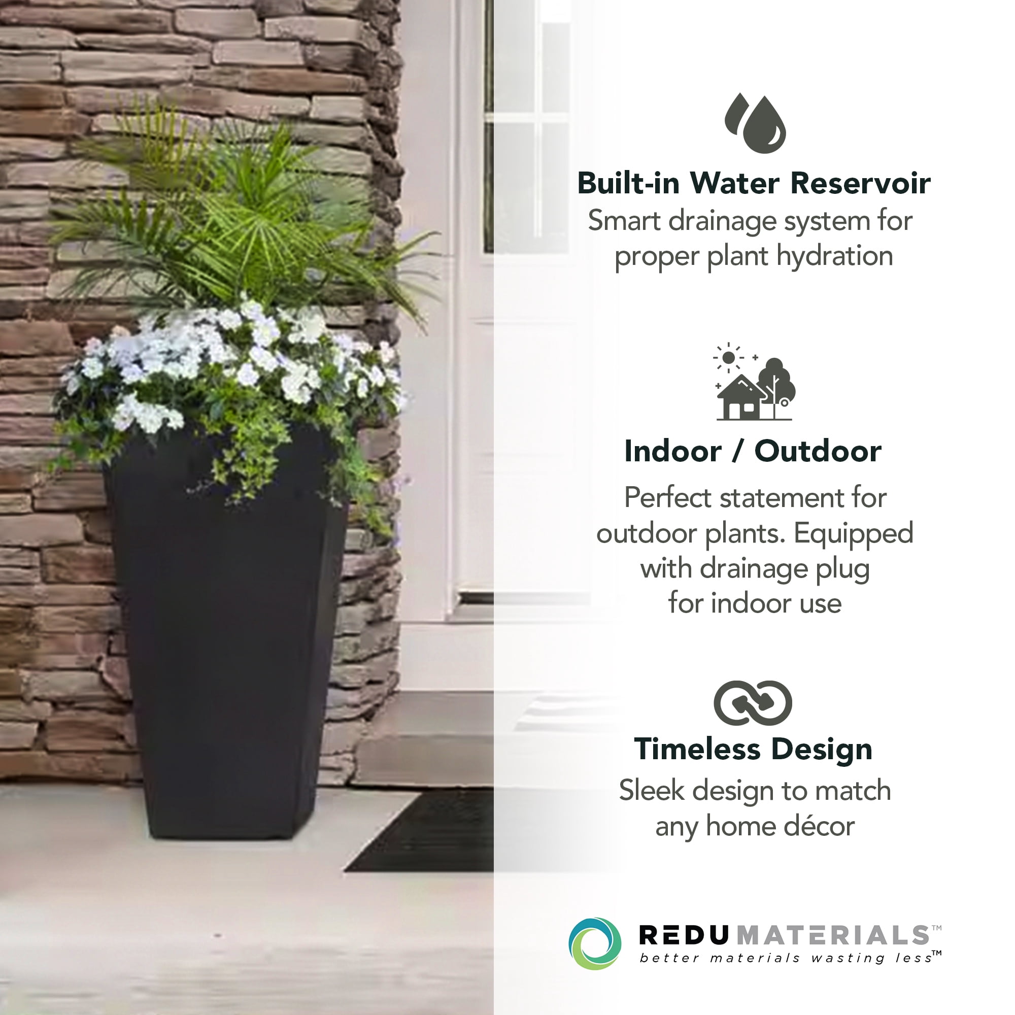 Tierra Verde 2 Pack Indoor Outdoor 28” Self Watering Planter, Sonata, Black