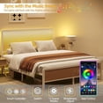 thumbnail image 3 of Full/Queen Size Rattan Bed Frame with LED Light Headboard, Bohemian Style CaneBo-hoBed Frames with Heavy Duty Sturdy Steel Slat Support, No Box Spring Needed, White, 3 of 9