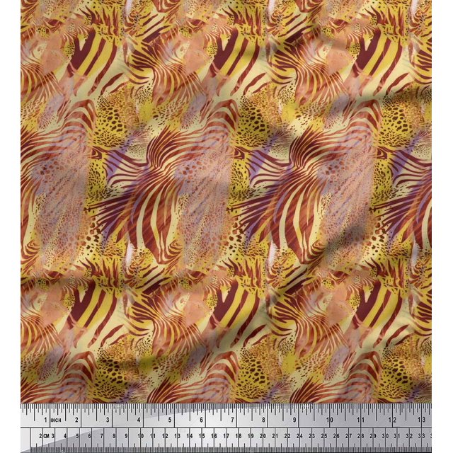 Soimoi Yellow Poly Georgette Fabric Leopard & Wild Animal Skin Decor Fabric Printed BTY 52 Inch Wide