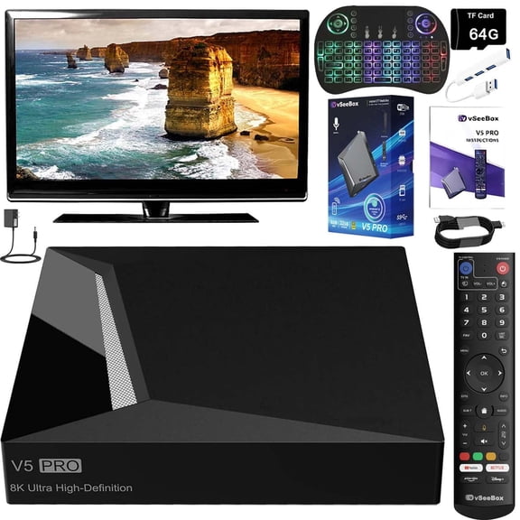 ITAIEEY Newest Vseebox V5 Pro Android TV Box 2024-2025 Fully,4G RAM 32G ROM TV Box,Voice Remote, 8K, Easy Setup Guide, Included Parental Control Time