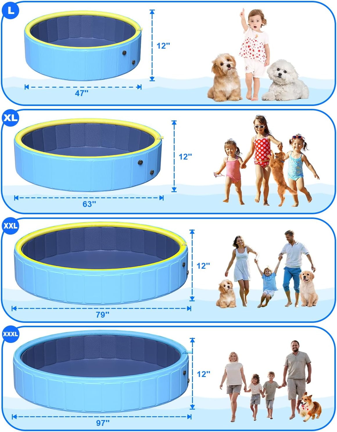 63" Thicken Large Dog Pool,Non-Slip Kiddie/Kids Pool Hard Plastic,2-in-1 Foldable Sprinkler Pet Pools,Portable Swimming Pools for Summer Outdoor Backyard