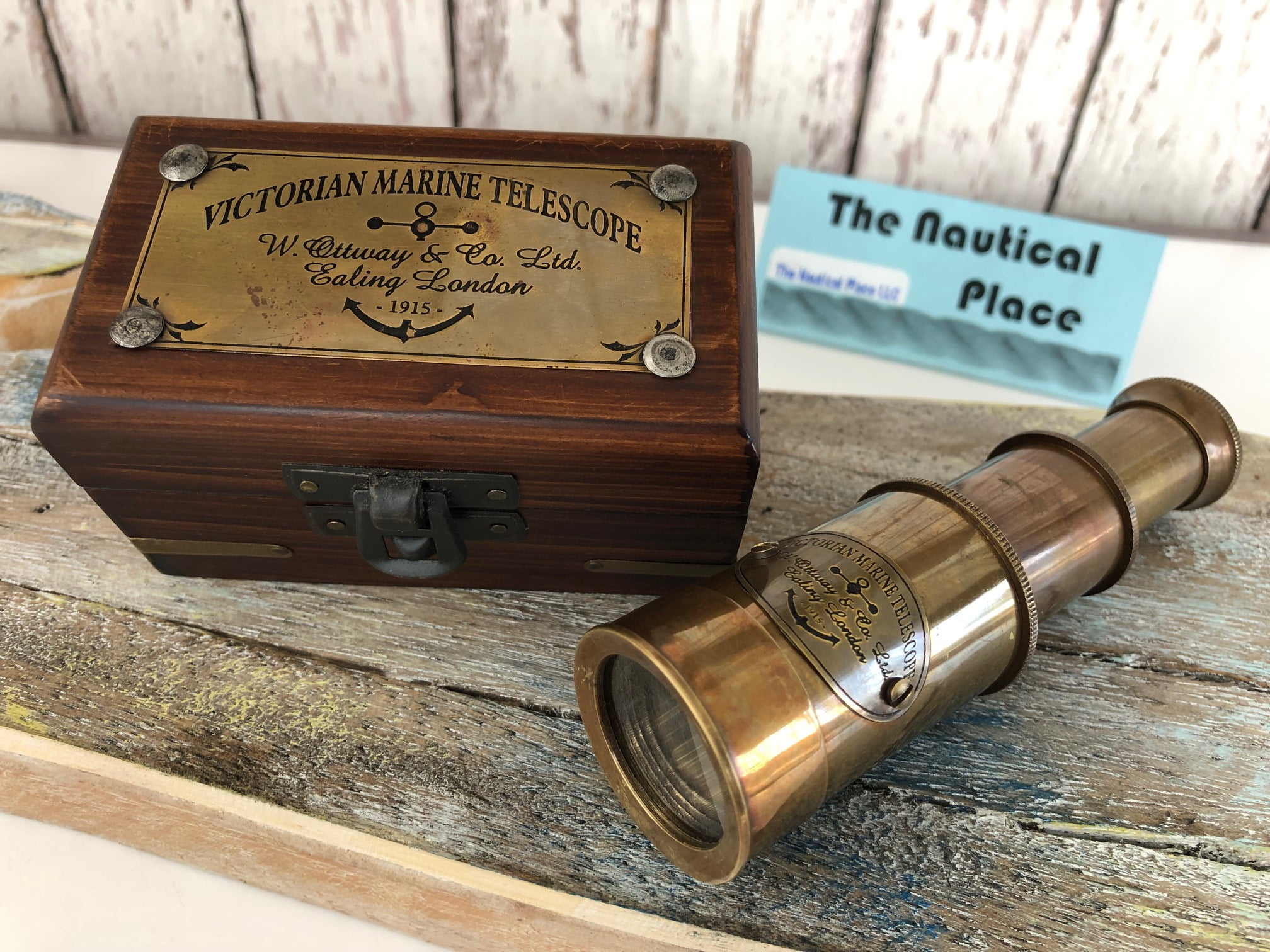 Vintage Copper Finish Telescope with Wooden Box Marine Gift London 1917 