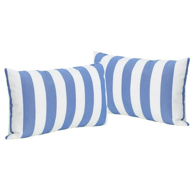 Noble House Coronado Striped Rectangular Throw Pillow in Blue (Set of 2)