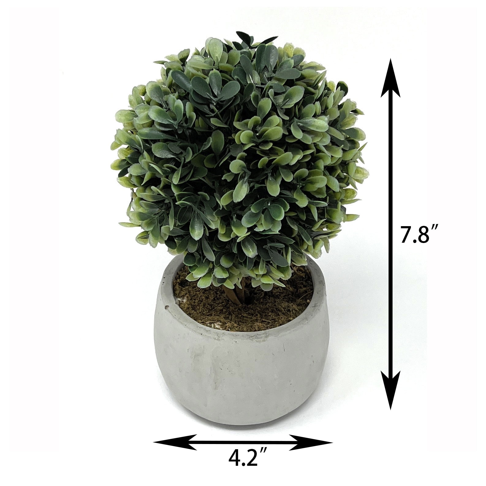 (2 pack) Mainstays 7.5" Artificial Mini Boxwood Topiary in Gray Cement Planter