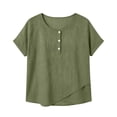 thumbnail image 3 of cocolona Summer Tops for Women Short Sleeve Crew Neck Button Asymmetrical Hem Shirts Dressy Casual Solid Color Blouses, 3 of 6