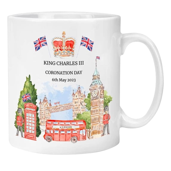 Funny Coffee Mug | 2023 King Mug for King Charles III of England | Coronation Day Gifts for Her, 350ml Tea Cup with C-Shaped Handle, Union Jack Keepsake Souvenirs