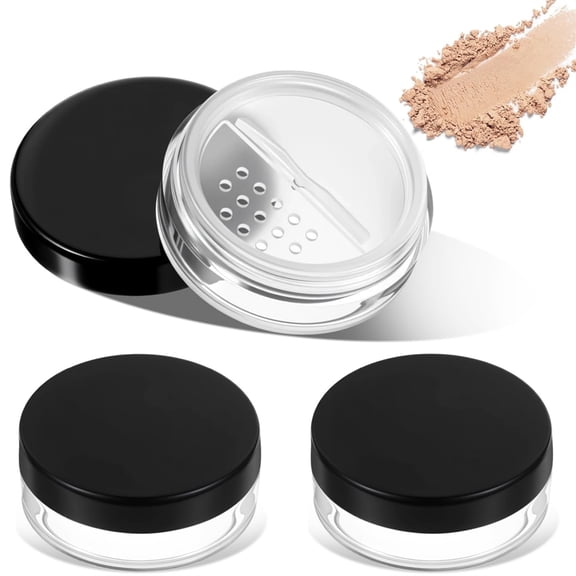 3 Pcs Refillable Plastic Powder Containers HYG 10ml Travel Compact Case Small Cosmetic Jars with Rotatable Sifter & Leakproof Screw Lid Reusable No Leak Container for Loose Powder,Black