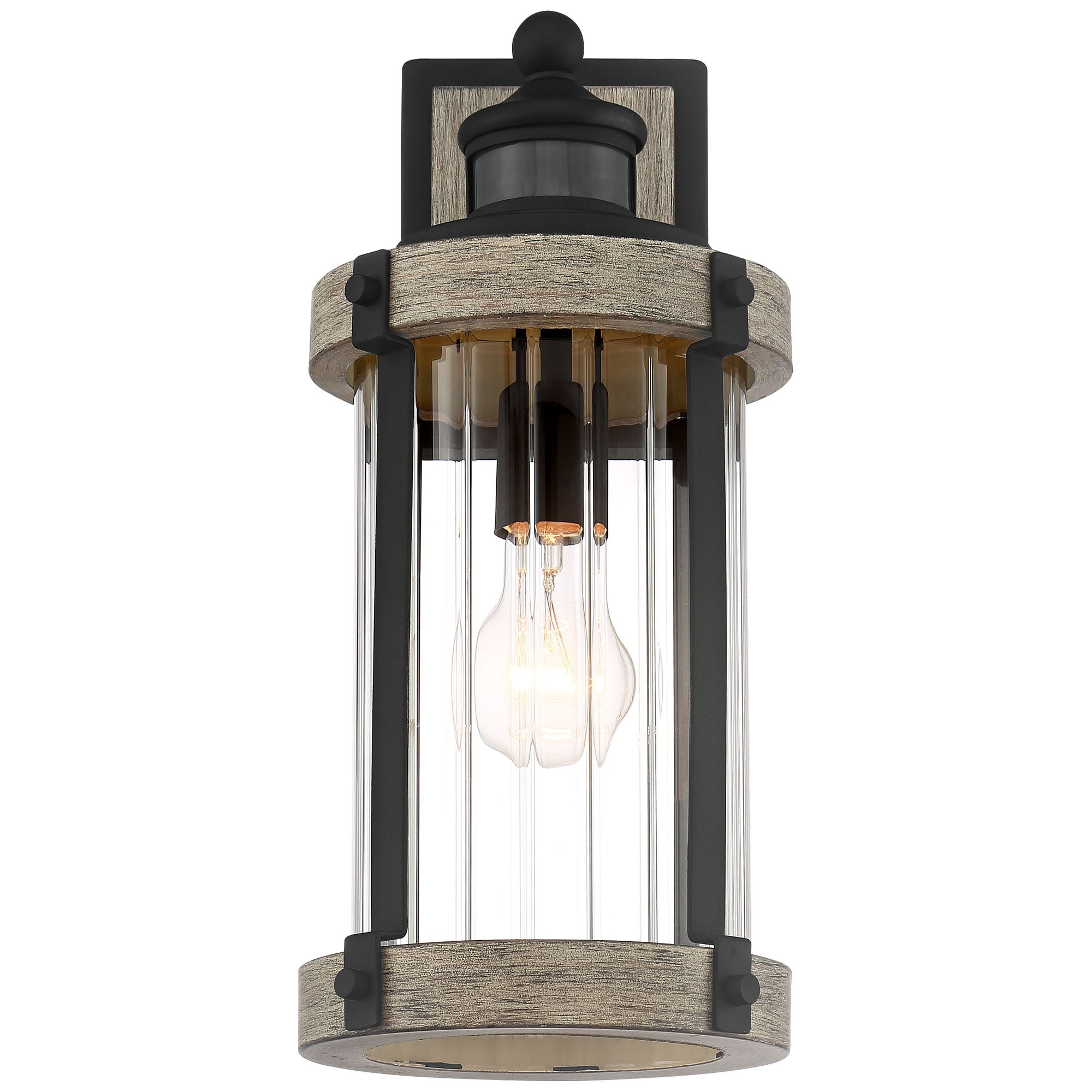 John Timberland Stan Industrial Outdoor Wall Light Fixtures Set of 2 Gray Black Motion Sensor Dusk to Dawn 15 1/2" Clear Glass for Post