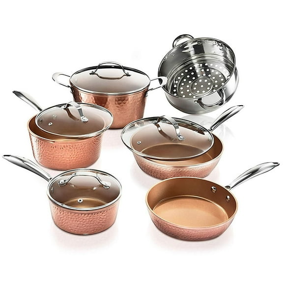 Gotham Steel 10 Piece Hammered Pots and Pan Set, Nonstick Cookware Set