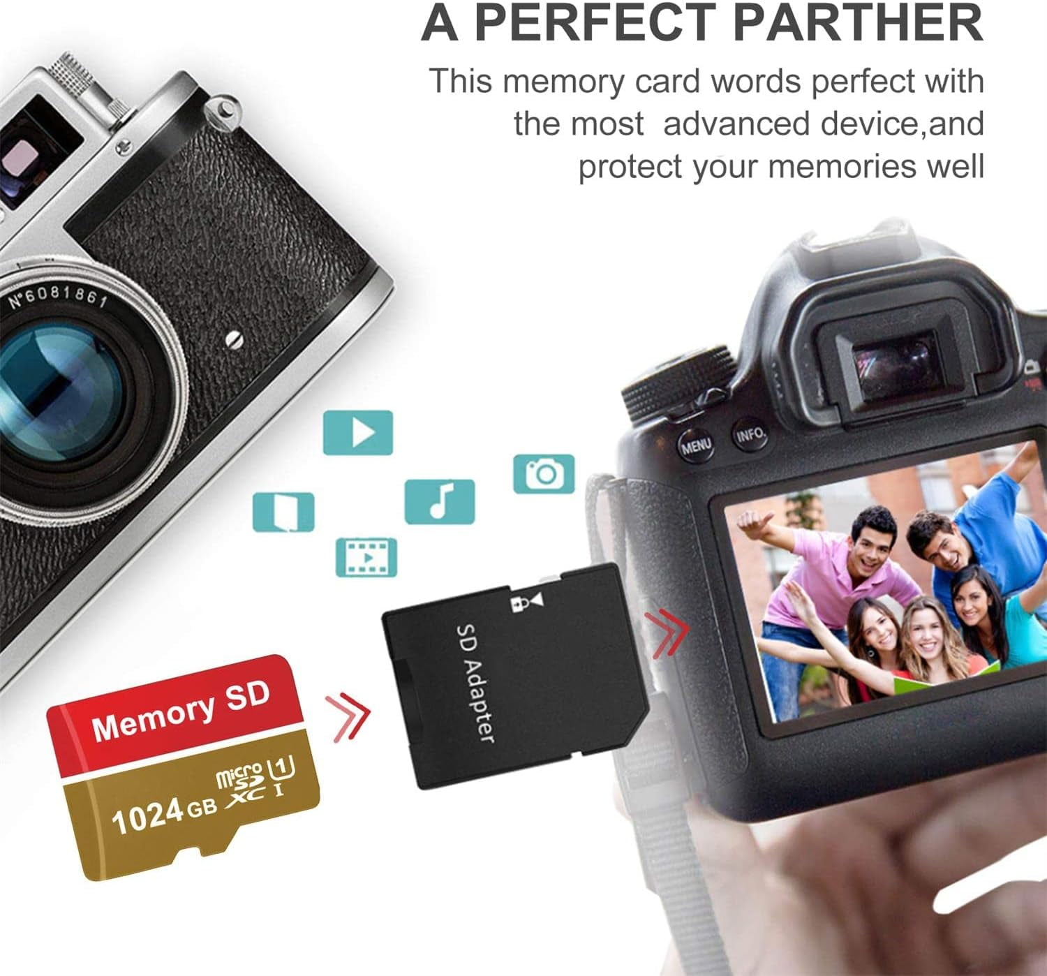 Micro SD Card 1024 TF Card Class 10 Micro SD Memory Cards 1024 High Speed with SD Card Adapter for Camera,GOPRO,Smartphone 3-pack