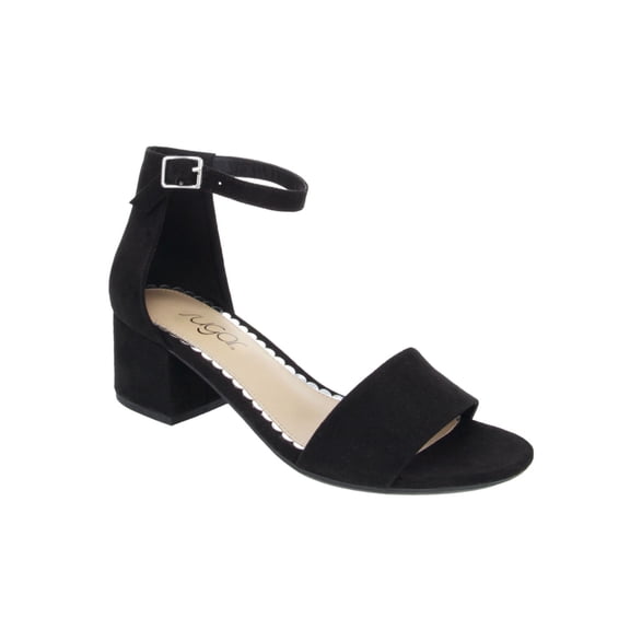 SUGAR Womens Black Smooth Ankle Strap Cushioned Noelle Round Toe Block Heel Buckle Dress Sandals Shoes 8.5 M