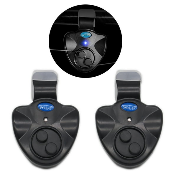 YOLO 2-Pack of Black Fishing Bite Alarms - No Batteries Included, Features Loud Sound and LED Light for Anglers, Lightweight Plastic Design, Compact Size 5x5.5cm