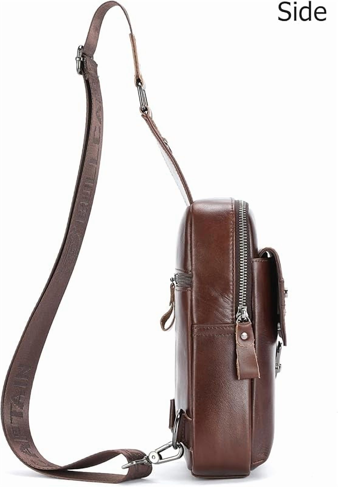 BULLCAPTAIN Men's Leather Samll Crossbody Backpack Sling Chest Bag for Hiking Travel