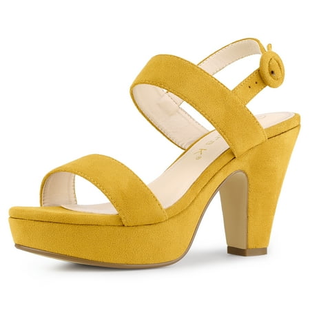 

Unique Bargains Women s Slingback Platform High Chunky Heeled Sandals