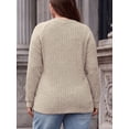 thumbnail image 3 of PINKSIR Plus Size Sweater Tops for Women Lightweight Button Detail Long Sleeve Crewneck Ribbed Knit Loose Tunic Pullover, 3 of 10