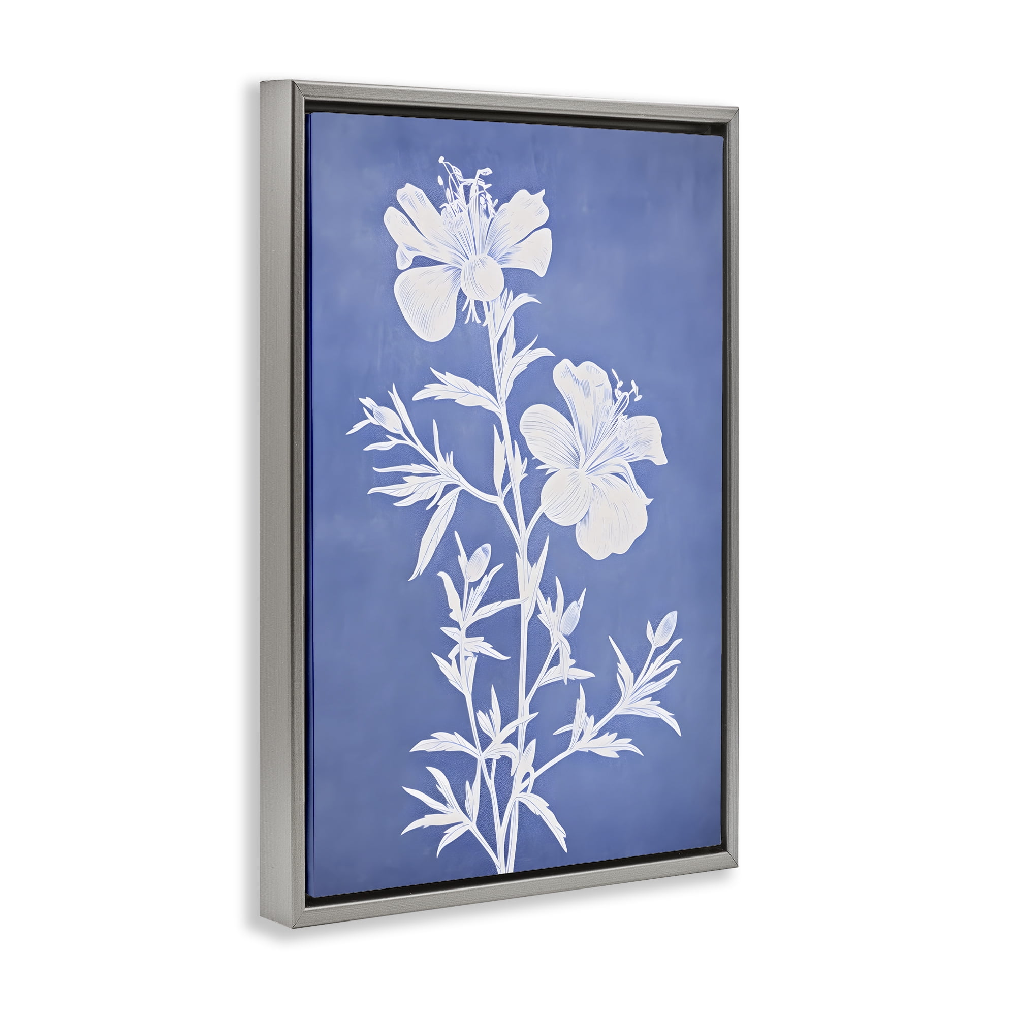 Stupell Industries Blue Cerulean Florals Botanical & Floral Painting Gray Floater Framed Art Print Wall Art, 17 x 25