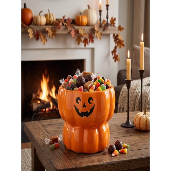 Vintage Glazed Pumpkin Resin Jar Two Use Flower Vase, Fall Ribbed Pumpkin Container for Kitchen Cutlery Storage or Dried Flowers, Thanksgiving Halloween Home Table Decoration and Gift