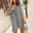 thumbnail image 3 of QUYUON Women Button-Down Dress Casual Loose Long Sleeve Lapel Blouse Shirts Mini Short Dress with Pockets Leopard Print Tunic Dresses Summer Beach Sundress, Gray XL, 3 of 6