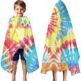 thumbnail image 3 of Colorful Tie Dye Pattern Hooded Bath Towel，60"x35" for Ages 3 To 12 Kids, Quick Dry Lightweight Soft Microfiber Hood Beach Towel Cover Up for Kids, 3 of 7
