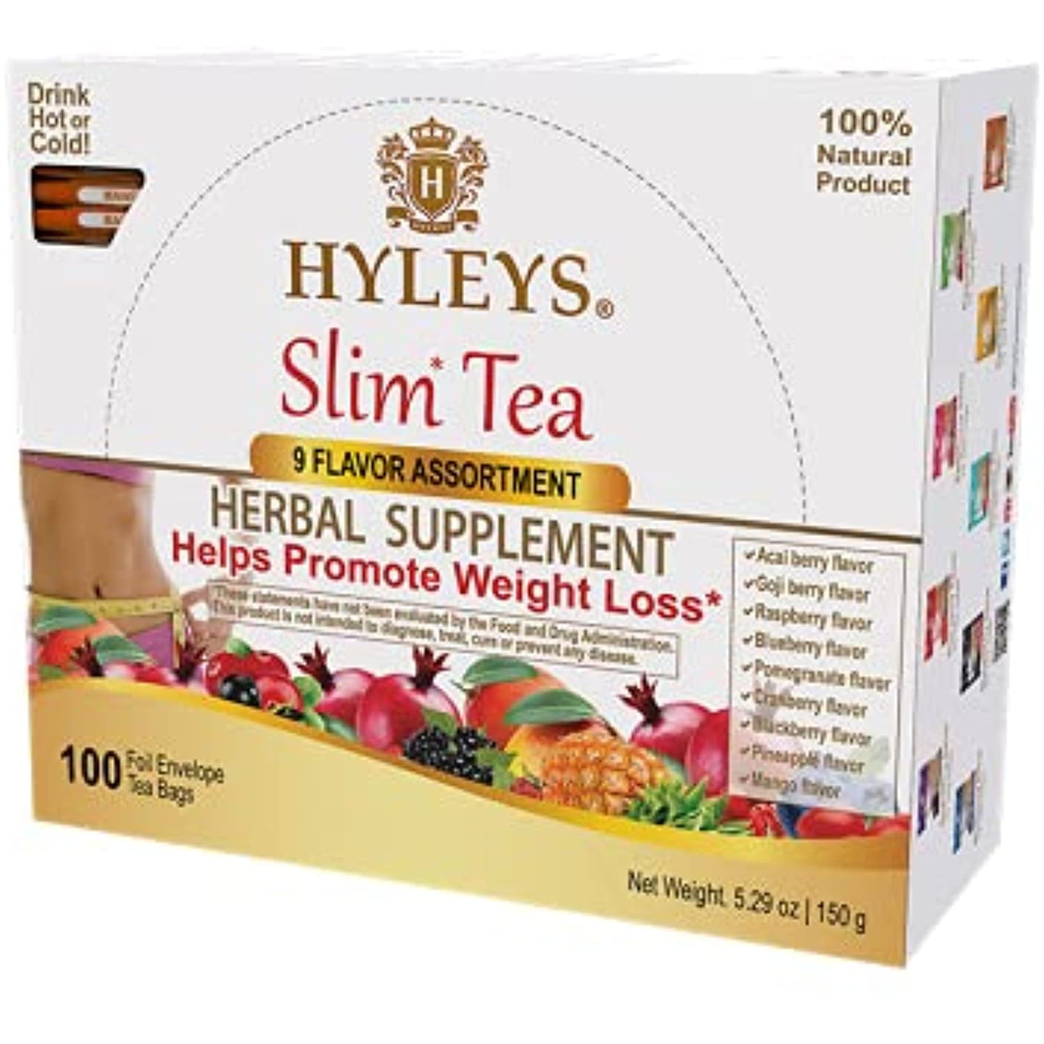 Hyleys Slim Tea 9 Flavor Assortment 100 Ct Weight Loss Herbal