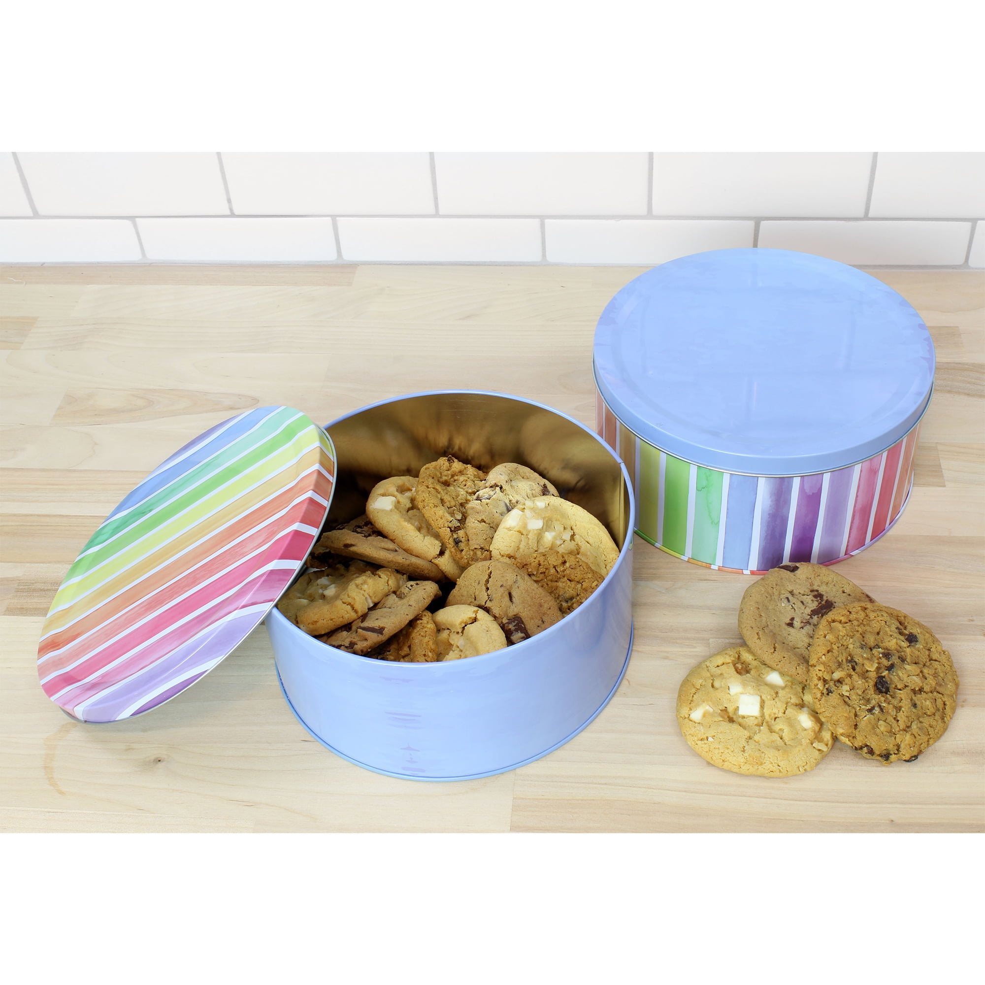 Decorae Black Chalkboard Cookie Tins (Set of 2); Round Baking and Cake Tins  for Special Occasion and Holiday, 7.75- Inch wide by 3.6-Inch Tall