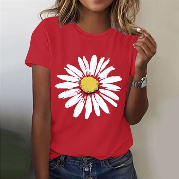 Busydd Womens T Shirts Crew Neck Short Sleeve Graphic Tees Casual Basic Summer Print T Shirts for Women S