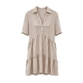 thumbnail image 7 of Guieoi Summer Dresses for Women Plus Size Casual Striped Cotton-Linen Collared Short-Sleeve Button-Down Midi Dress Brown S, 7 of 7
