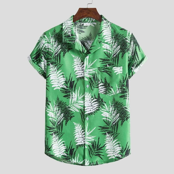 POTETI Men Summer Shirts Beach Hawaii Short Sleeve Casual Tropical Button Down Shirt Tops