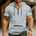 thumbnail image 6 of Men's Summer Short Sleeve Hooded Sweatshirt with Zipper Pocket, Oversized Casual Pullover for Sports, Warm Weather,Light Gray,2XL, 6 of 6