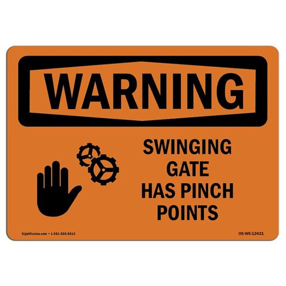 SignMission OS-WS-A-1218-L-12421 12 x 18 in. OSHA Warning Sign - Swinging Gate Has Pinch Points with Symbol