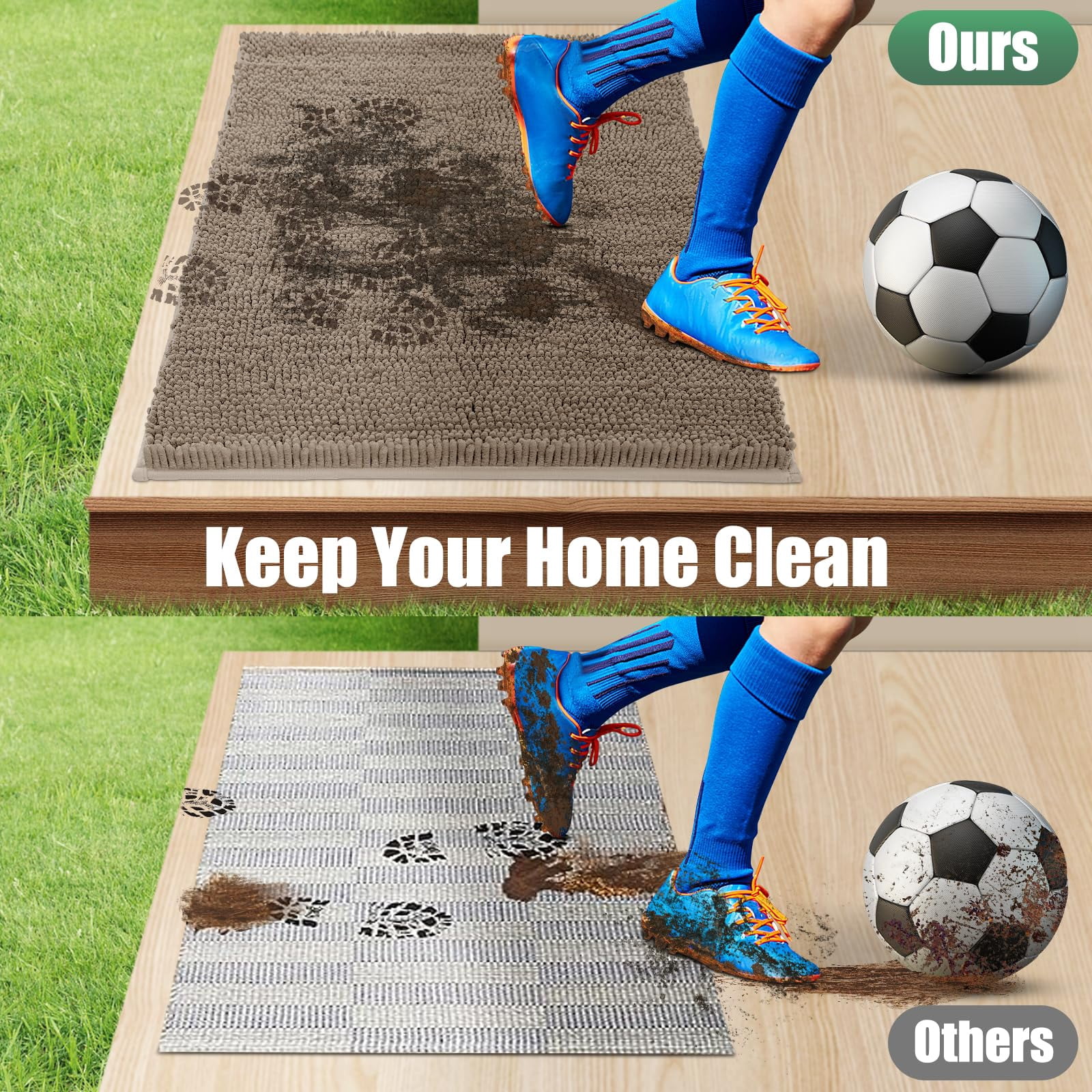 Chenille Absorbent Outdoor Doormat 60" x 36", Washable Muddy Door Mats for Dog Non Slip Indoor Doormat Dog Mat for Muddy Paw Front Inside Doormats for Entryway Beige