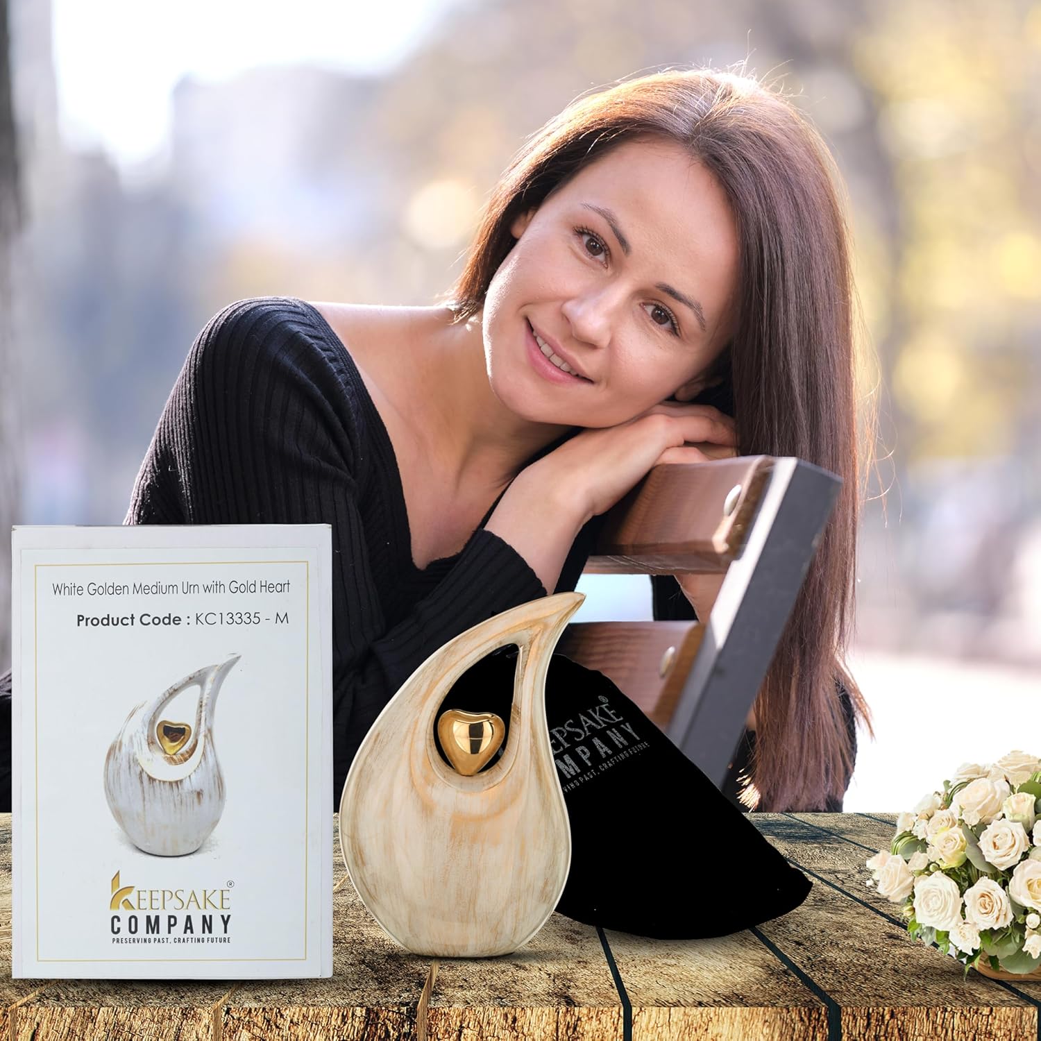 Teardrop Ash Urns Small for Ladies and Human Ashes 250 ML Capacity, 6 Inches Tall with Secured Bottom Lid, Includes Complimentary Velvet Bag, Ideal Keepsake Box for Sharing Ashes, Keepsake Company