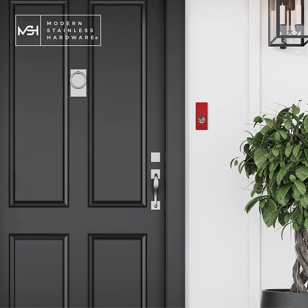 MSH Modern Stainless Hardware Model R7 Red Anodized Aluminum Doorbell Button 1.37” x 3.14” x 5/32” (4mm thick)
