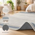 Beige Textured Runner Rug Rustic Beige Runner Rug 2.6'x10', Slate Blue Stripes Border Farmhouse ...