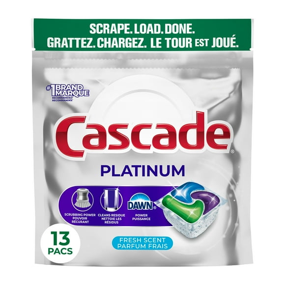 Cascade Platinum Pastilles pour Lave-Vaisselle, Détergent pour Lave-Vaisselle, Savon Détergent pour Vaisselle, Frais 13CT