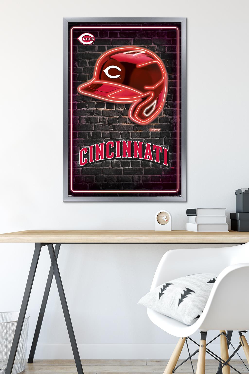 MLB Cincinnati Reds - Neon Helmet 23 Wall Poster, 22.375" x 34" Framed