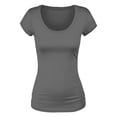 thumbnail image 4 of Essential Basic Scoop Neck Short Sleeve Basic Tee - 3 Pack - Wht, Hgray, Chc, Small, 4 of 5