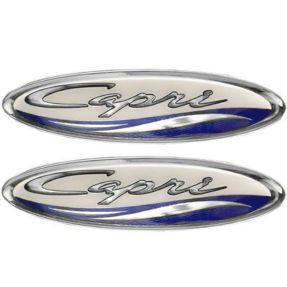 Bayliner Capri Reflective Silver / Blue / Black / White 8 x 2 1/8 Inch Foam Filled Raised Boat Decals (Pair)