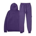 thumbnail image 4 of Men's 2PC Sweatsuit Long Sleeve Drawstring Pullover Hoodie Elastic Waist Cuffed Cargo Joggers with Pockets Outfit Set Purple M, 4 of 5