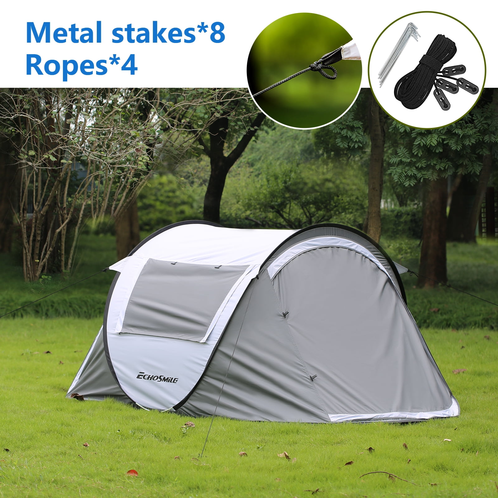 E-Western 2 Person Pop Up Camping Tent - Water Resistant, Quick Setup, Light & Spacious Family Tent for Outdoor Camping and Travel