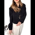 thumbnail image 3 of Chaqueta con Botones y Hombros Caídos para Mujer, Abrigo Corto y Prendas de Abrigo Negro M, 3 of 7