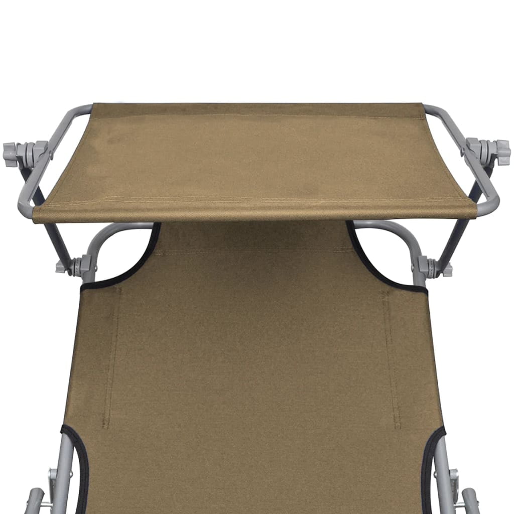Kepooman Outdoor Folding Sun Lounger Chaise with Adjustable Canopy for Patio Beach, Brown Kepooman Outdoor Folding Sun Lounger Chaise with Adjustable Canopy for Patio Beach, Brown