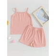 thumbnail image 4 of Suealasg Kids Girls 2Pcs Summer Outfits 6M 1T 2T 3T 4T 5T Little Girls Casual Beach Clothes Sleeveless Camisole + Shorts Set, 4 of 9